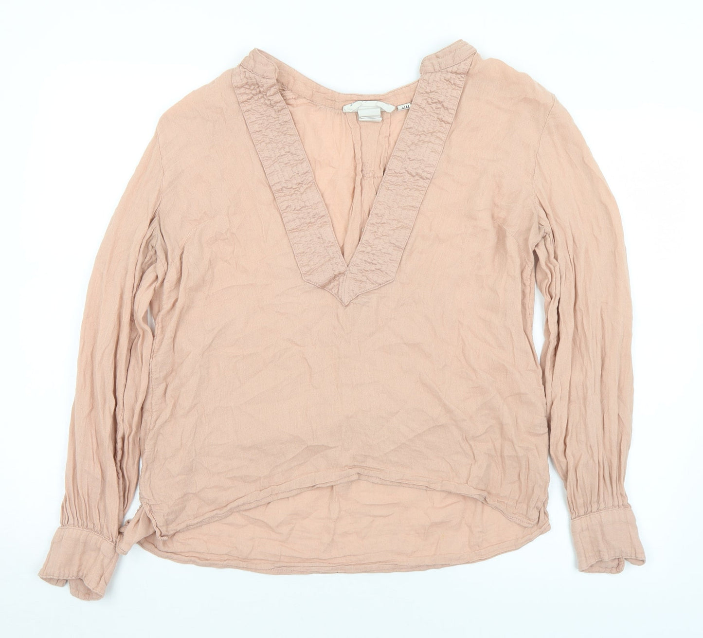 H&M Womens Pink  Cotton Tunic T-Shirt Size 10 V-Neck