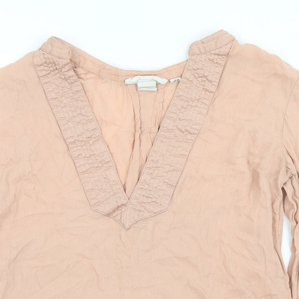 H&M Womens Pink  Cotton Tunic T-Shirt Size 10 V-Neck