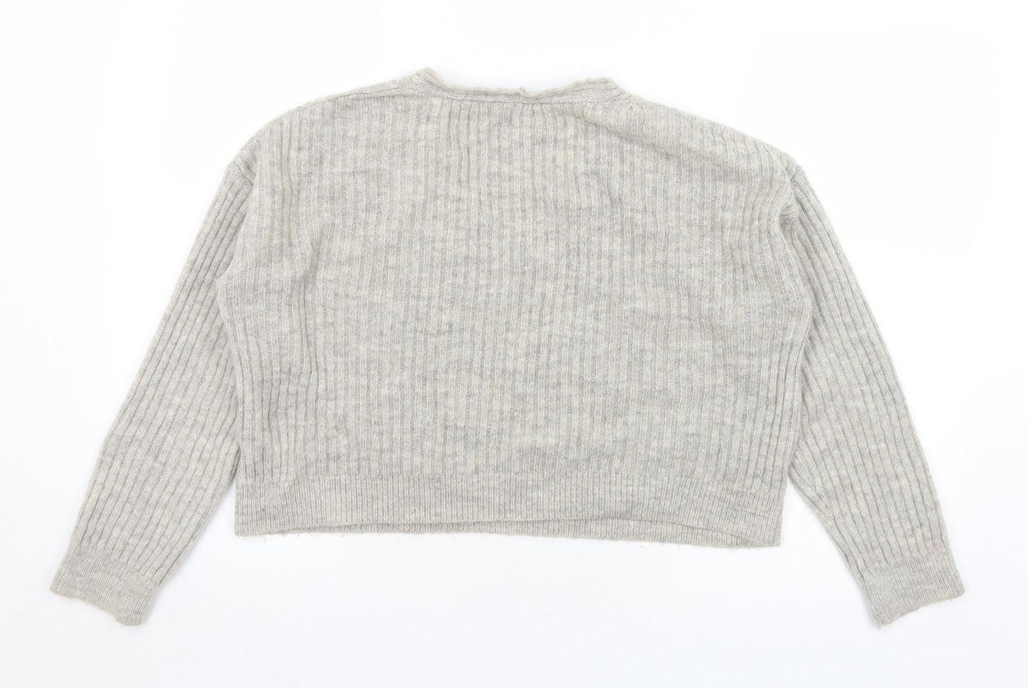 New Look Womens Grey V-Neck  Acrylic Pullover Jumper Size S