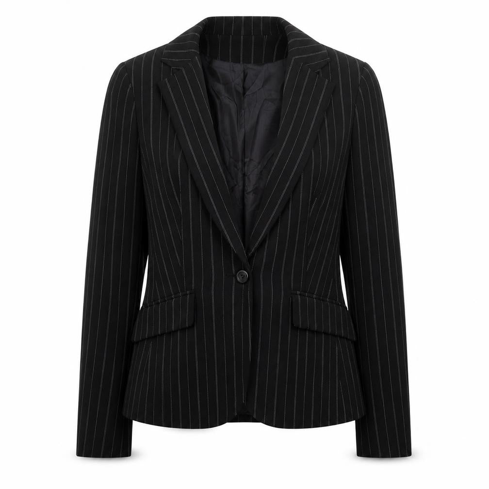 Pilot Womens Black Striped Polyester Jacket Suit Jacket Size 12