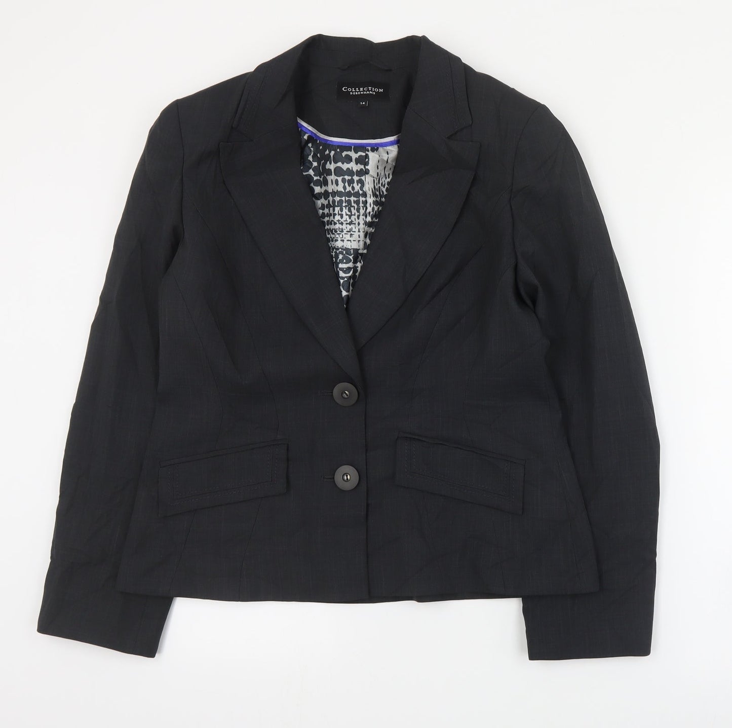 Collection Womens Grey Spotted Polyester Jacket Suit Jacket Size 14