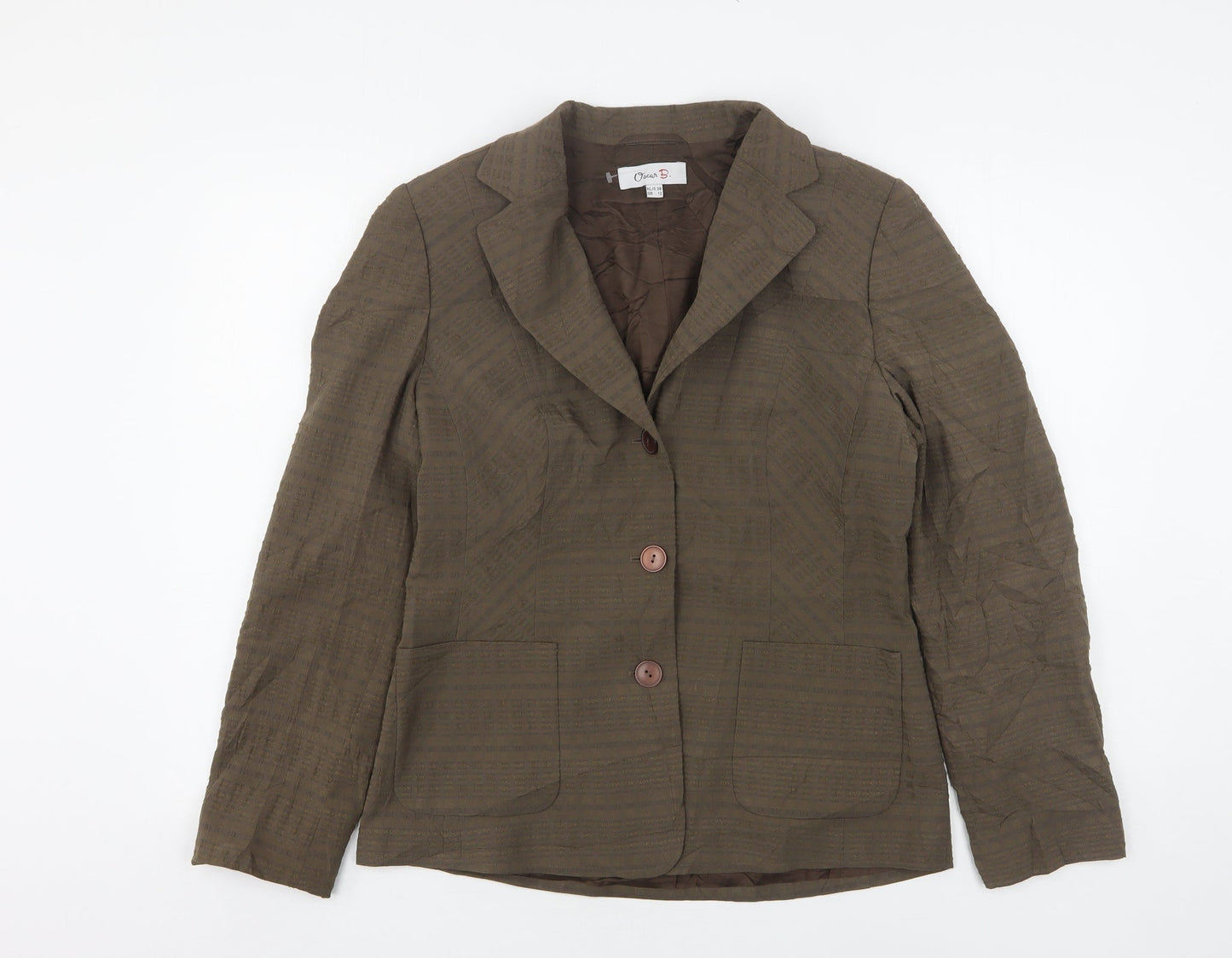 Oscar B Womens Brown Striped Polyester Jacket Suit Jacket Size 10