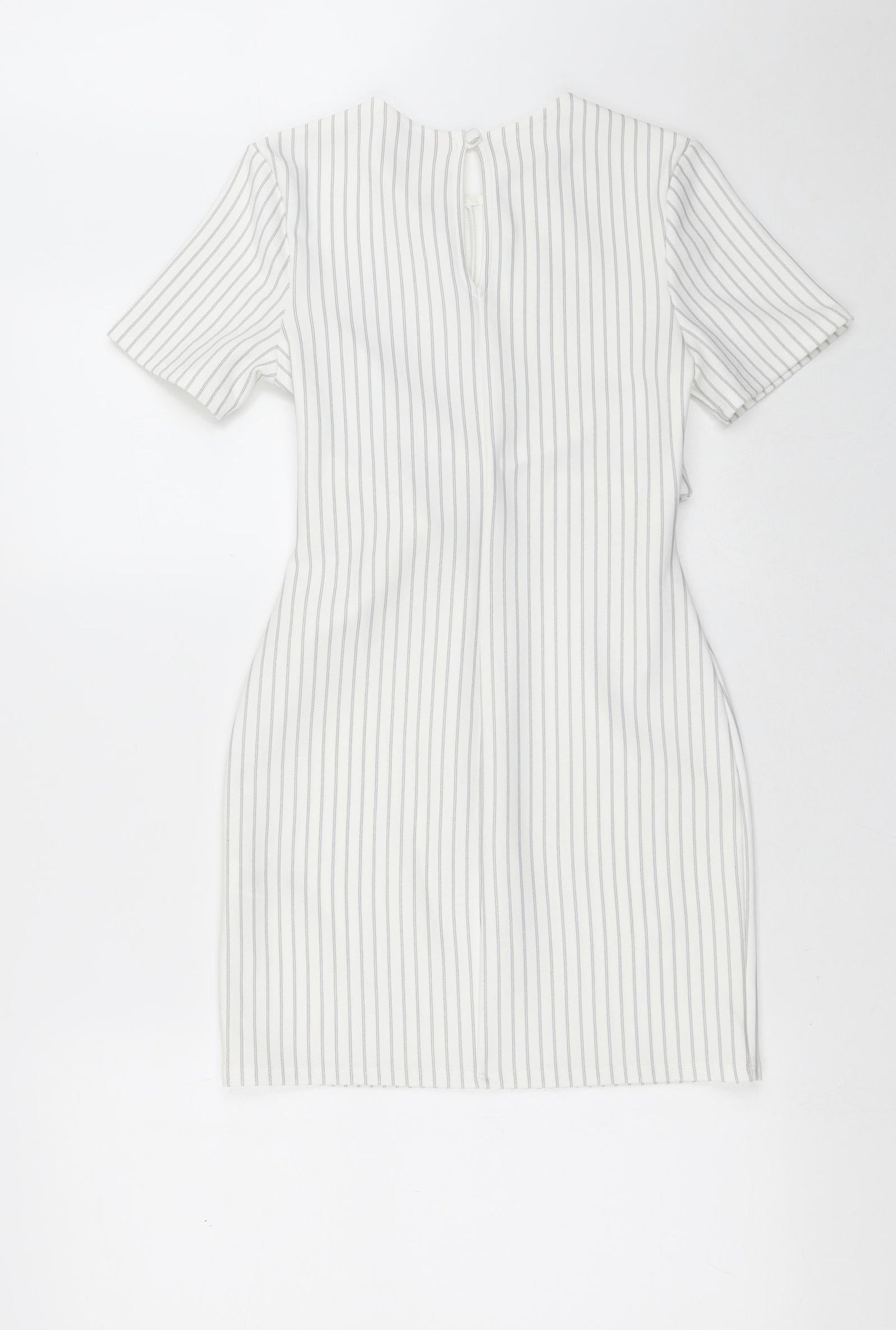 Miss Selfridge Womens White Striped Polyester Pencil Dress  Size 6  Crew Neck