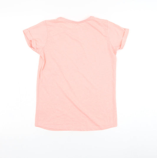 Primark Girls Pink  Polyester Basic T-Shirt Size 10-11 Years Round Neck Pullover - Unicorn