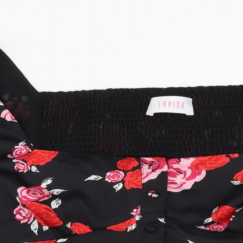 Savida Womens Multicoloured Floral Polyester Cropped Blouse Size XL Square Neck