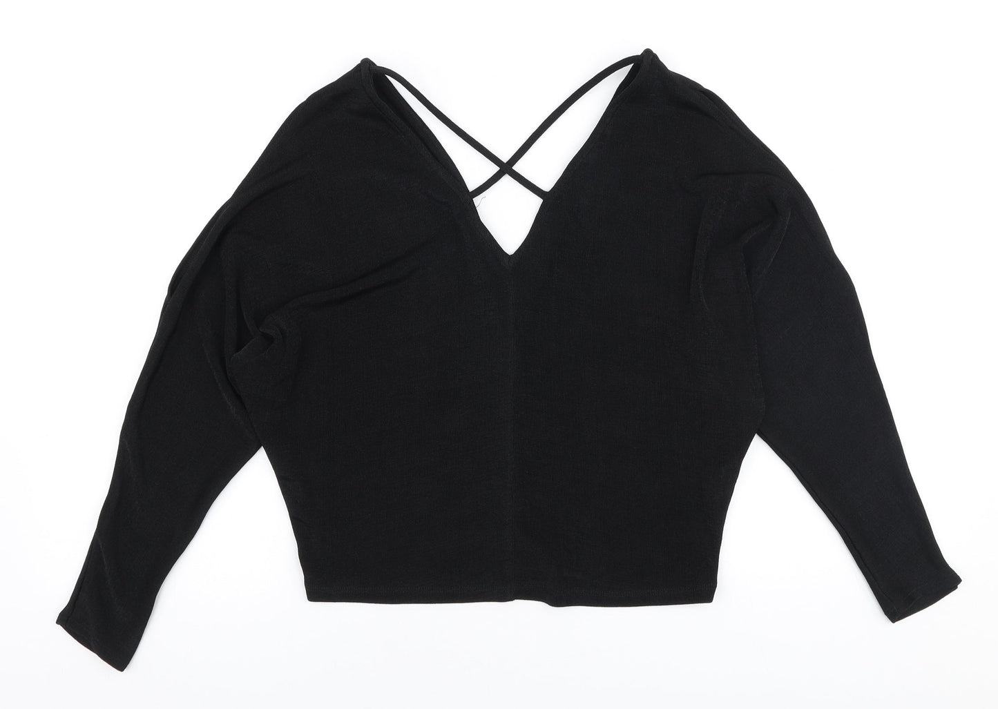 River Island Womens Black V-Neck  Polyester Pullover Jumper Size 8   - Cold shoulder
