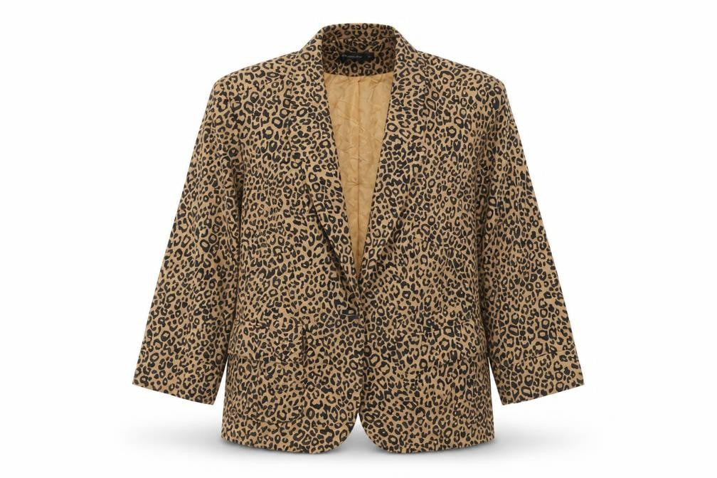 Internacionale Womens Brown Animal Print Polyester Jacket Suit Size 12