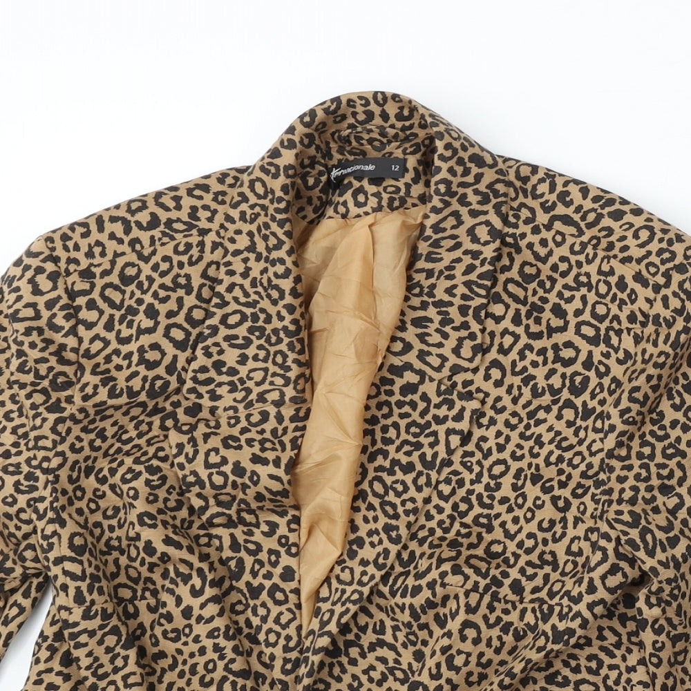 Internacionale Womens Brown Animal Print Polyester Jacket Suit Size 12