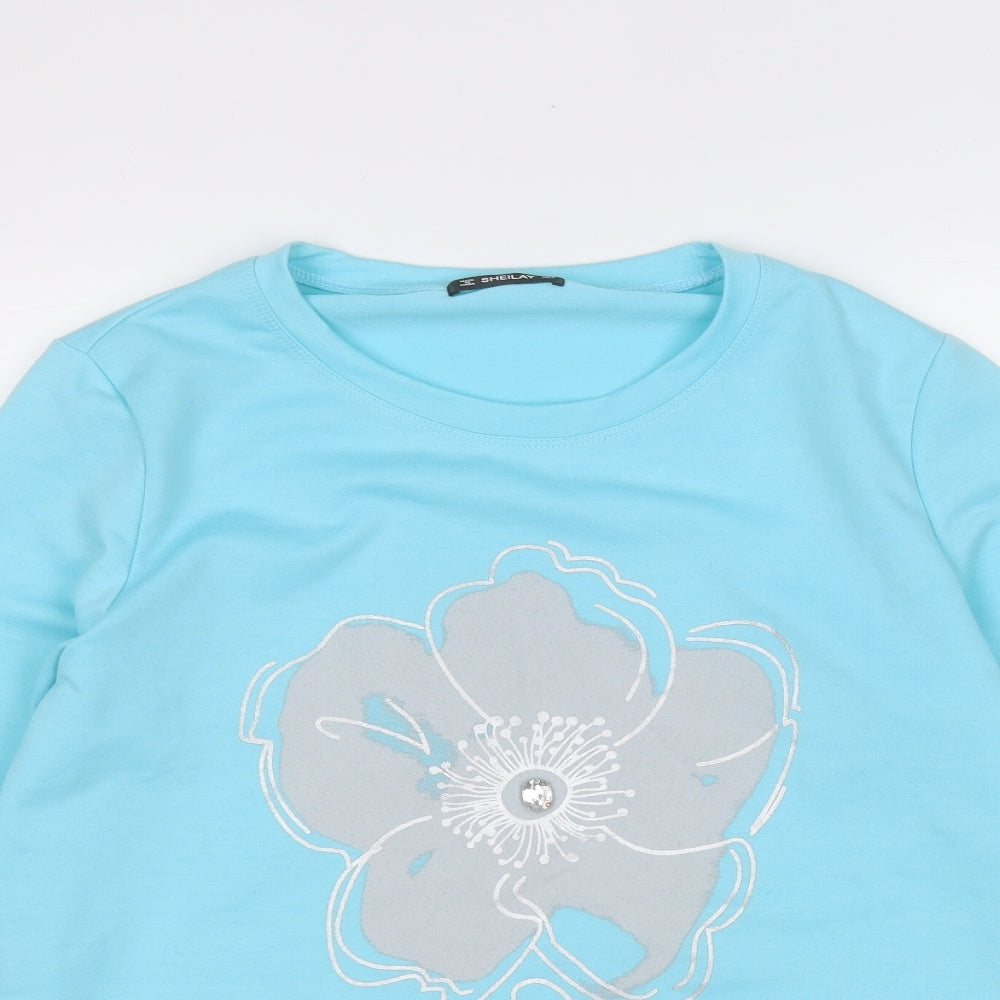 Sheilay Womens Blue Round Neck  Polyester Pullover Jumper Size M