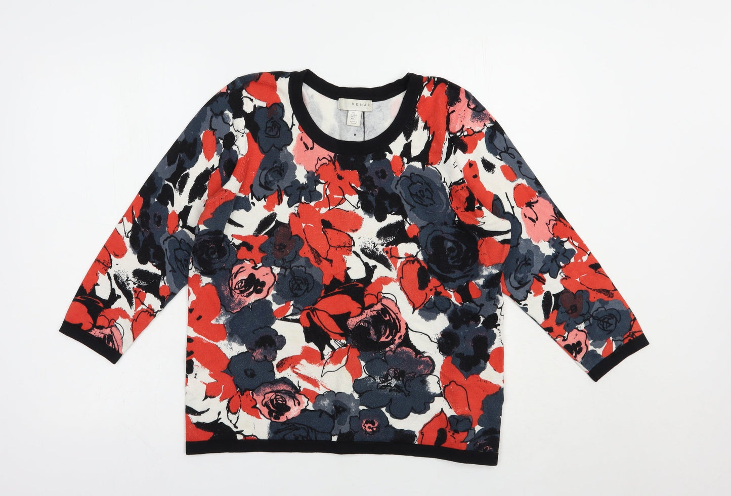 Kenar Womens Multicoloured Scoop Neck Floral Cotton Pullover Jumper Size L
