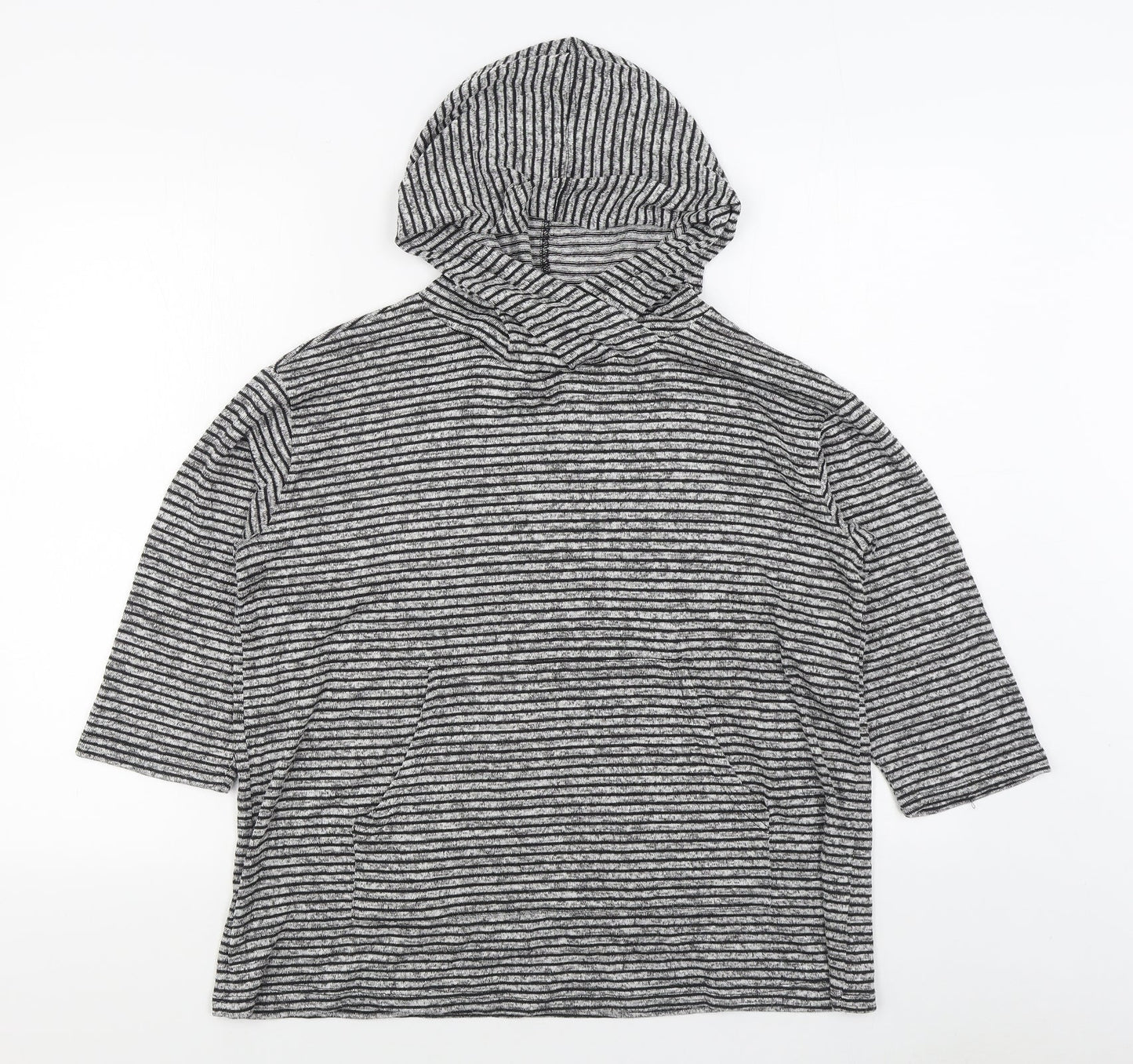 Cha Cha Vente Womens Black Striped Rayon Pullover Hoodie Size XL  Pullover
