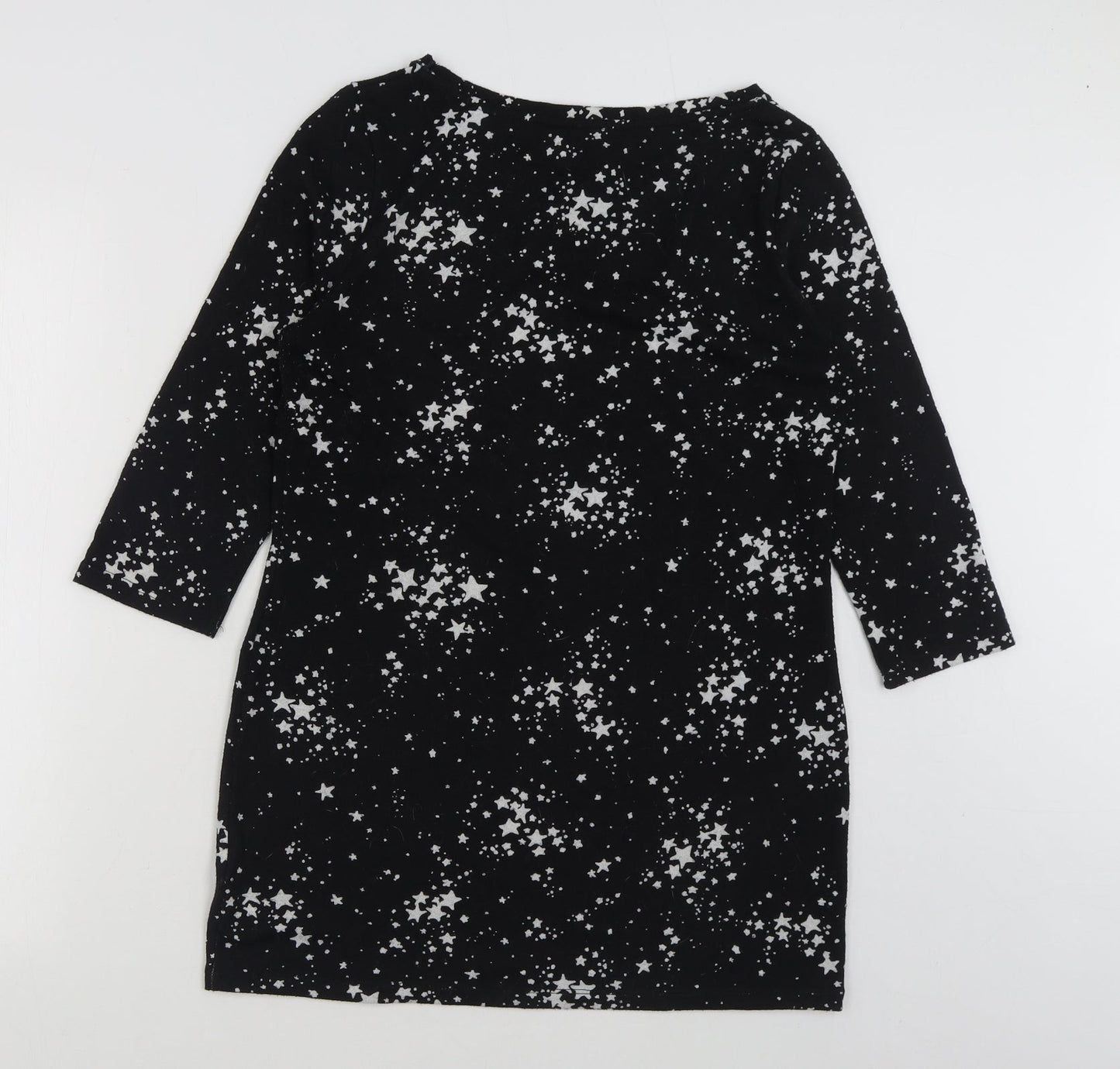 F&F Womens Black Geometric Polyester Jumper Dress  Size 12  Boat Neck Pullover