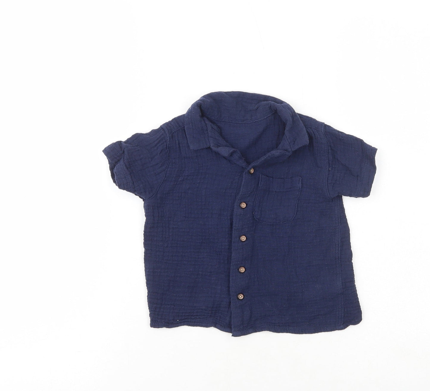 Preworn Boys Blue  100% Cotton Basic Button-Up Size 18-24 Months Collared