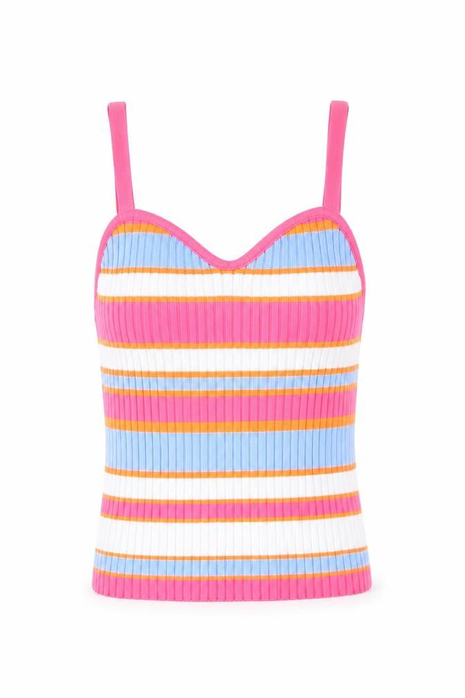Savida Womens Multicoloured Striped Polyester Basic Tank Size XS V-Neck
