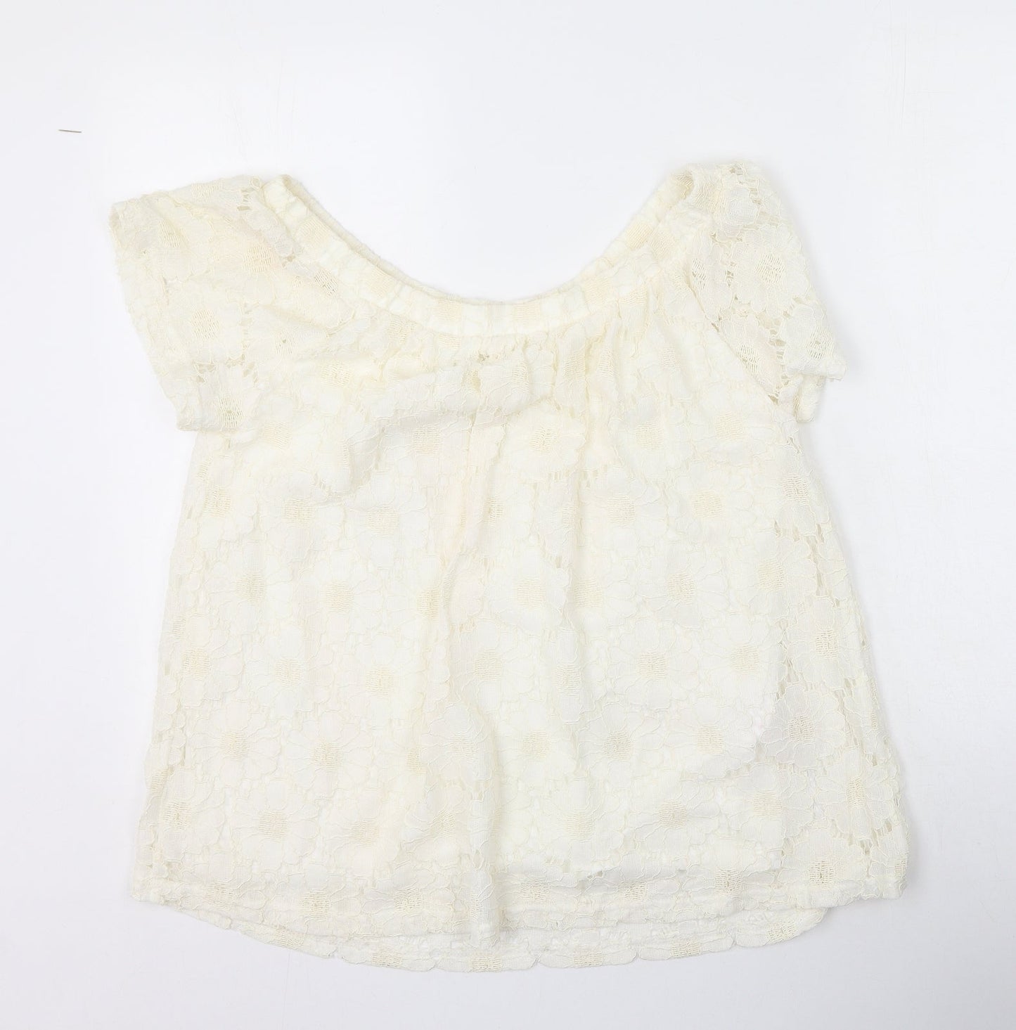 Peacocks Womens Ivory  Viscose Basic T-Shirt Size 14 Off the Shoulder
