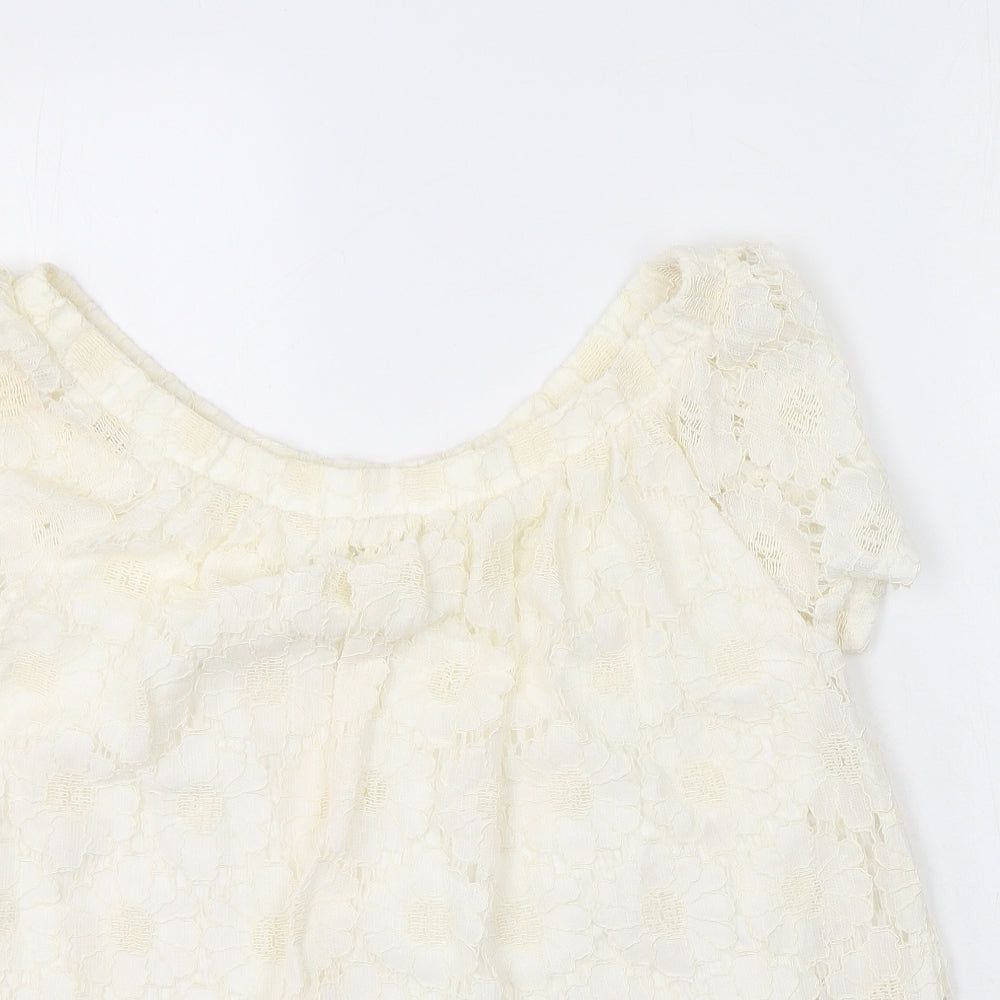Peacocks Womens Ivory  Viscose Basic T-Shirt Size 14 Off the Shoulder