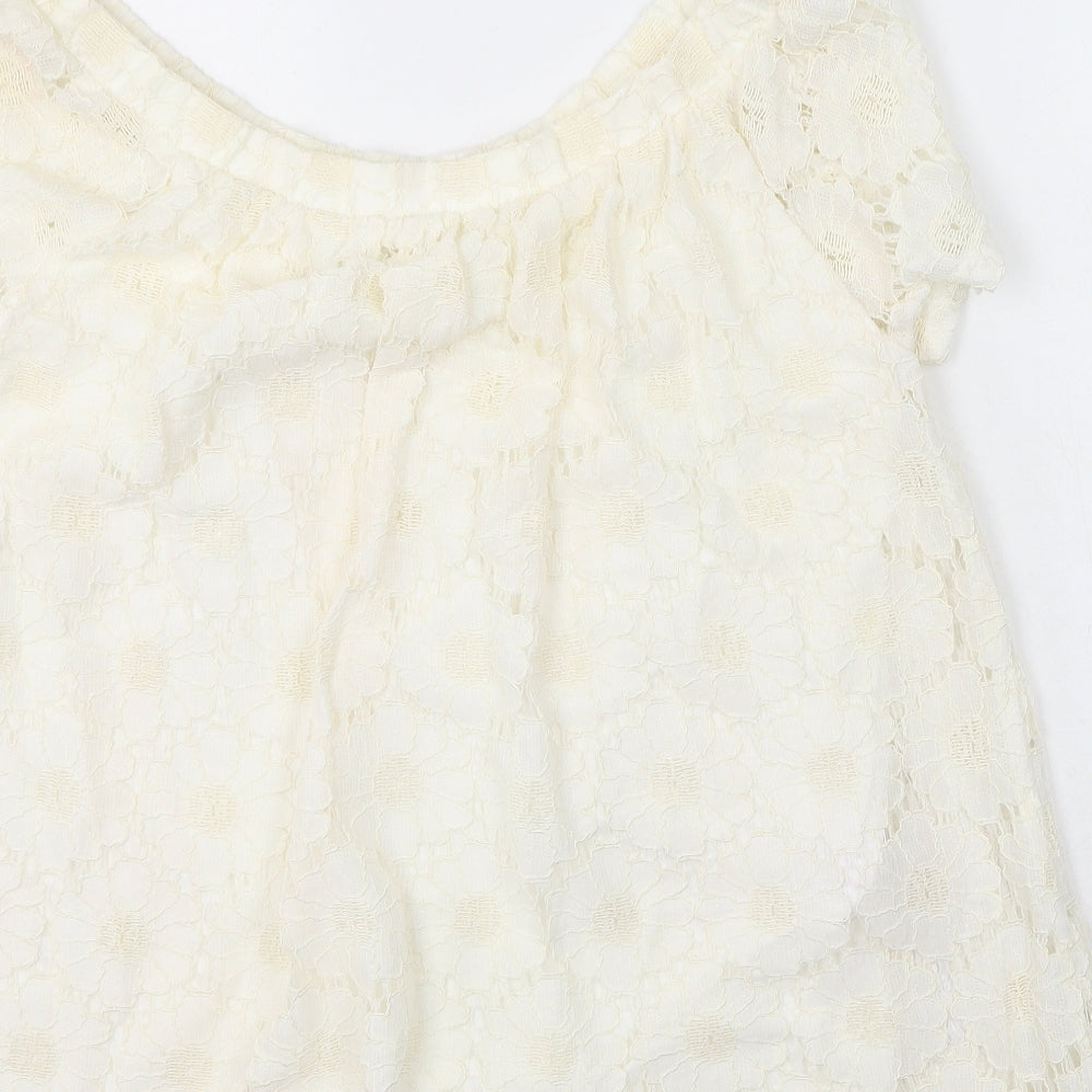 Peacocks Womens Ivory  Viscose Basic T-Shirt Size 14 Off the Shoulder