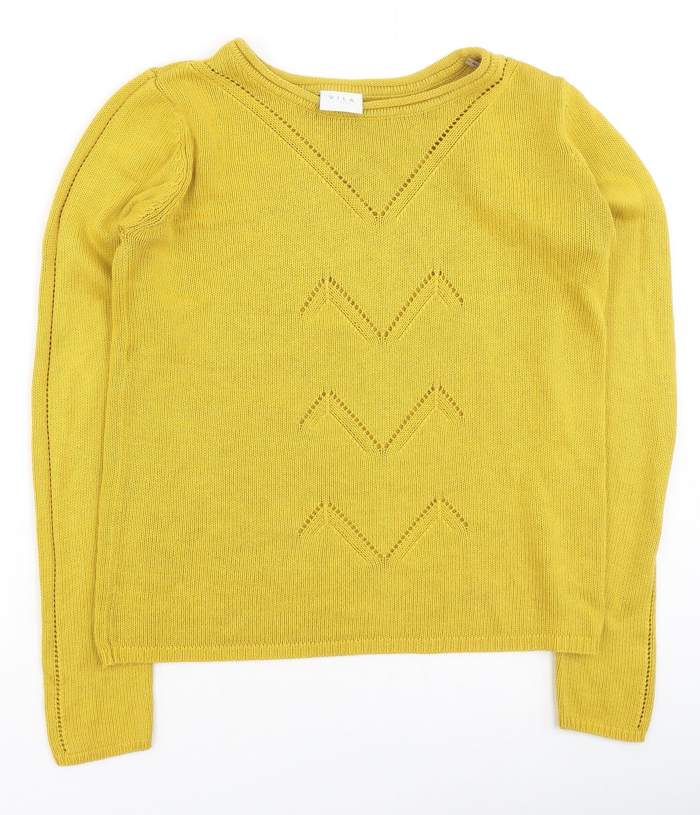 Villa Womens Yellow Round Neck  Cotton Pullover Jumper Size S