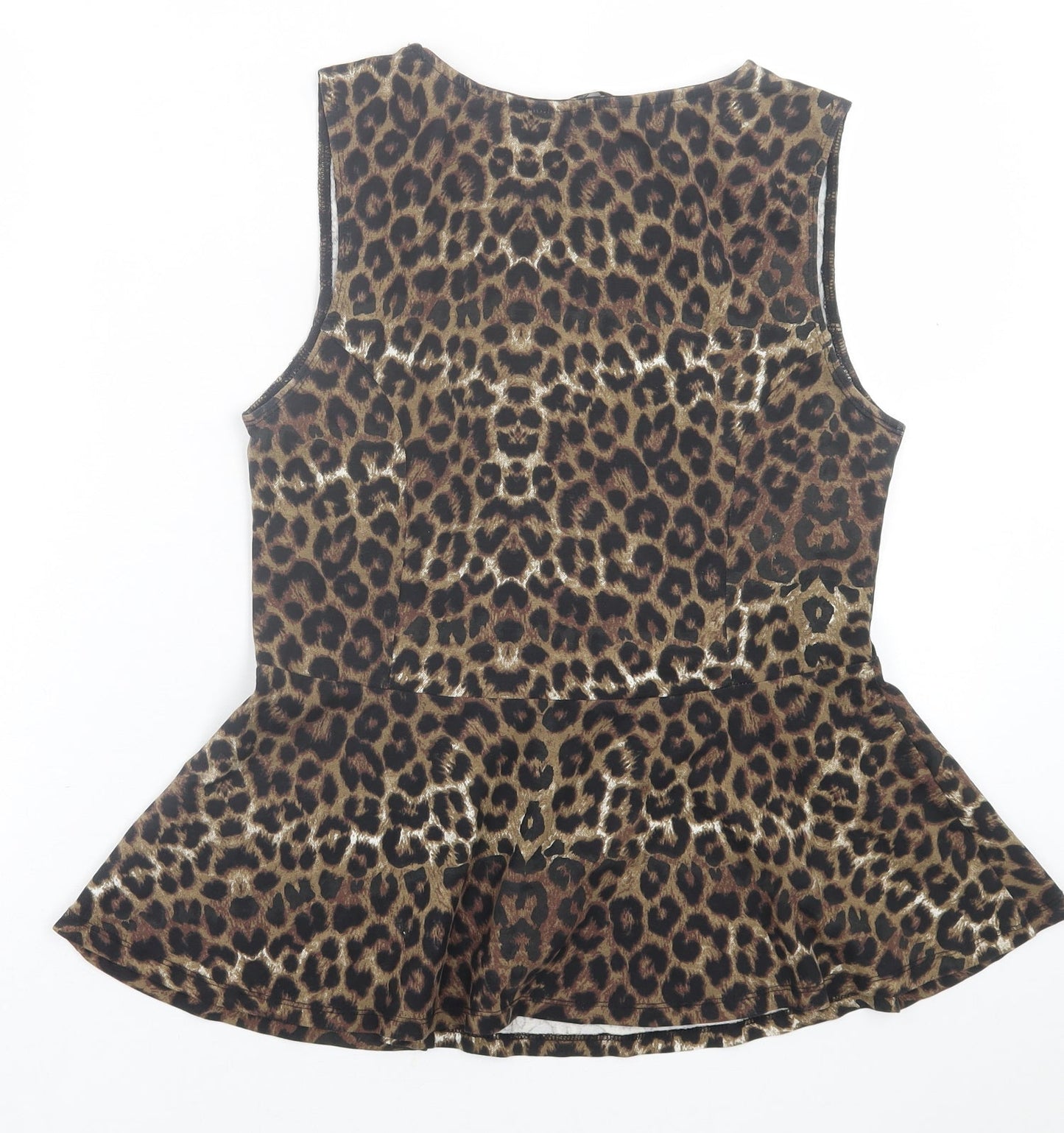 New Look Womens Brown Animal Print Cotton Basic Tank Size 14 Crew Neck