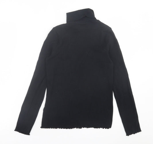 Marks and Spencer Girls Black  Cotton Basic Casual Size 12-13 Years Roll Neck Pullover
