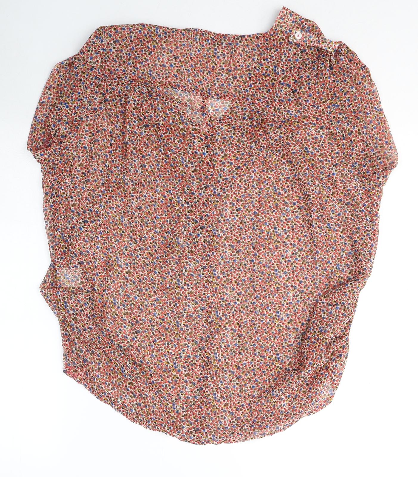 Luxzuz Womens Red Geometric Polyester Basic Blouse Size 12 V-Neck