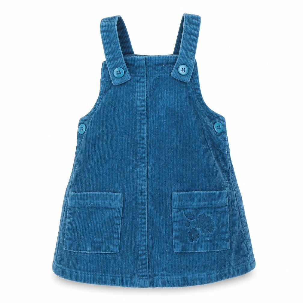 Dunnes Girls Blue  Cotton Pinafore/Dungaree Dress  Size 6-9 Months  Square Neck Button