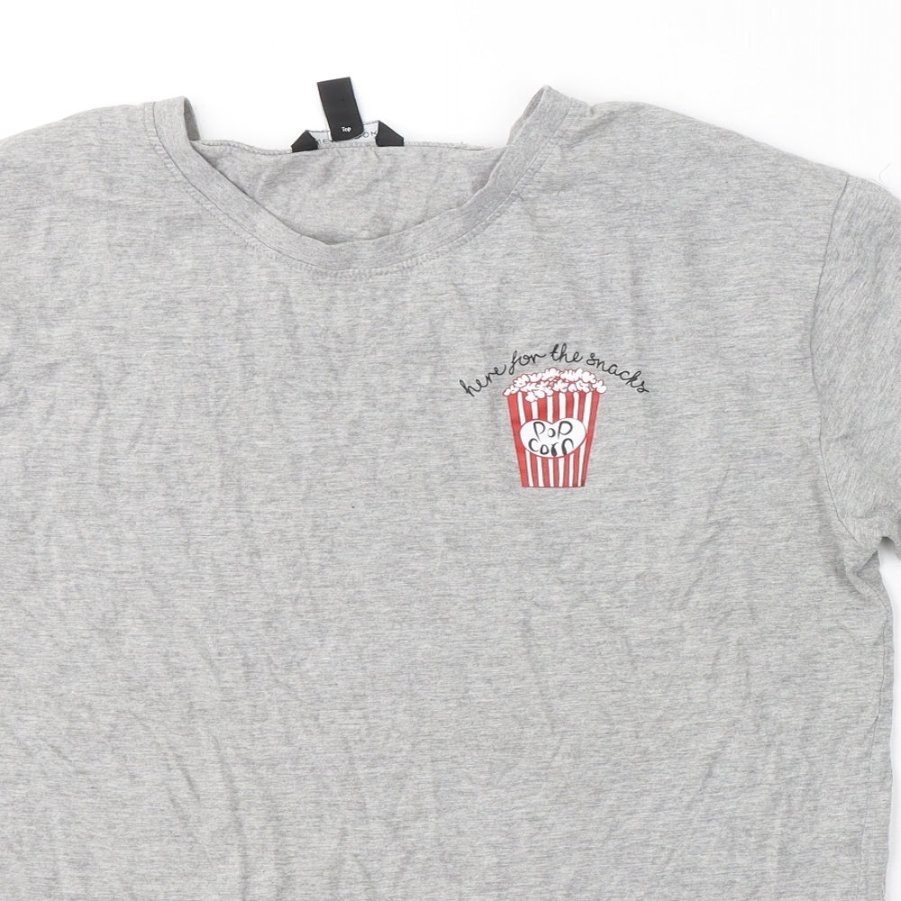 New Look Womens Grey  Cotton Basic T-Shirt Size 10 Round Neck