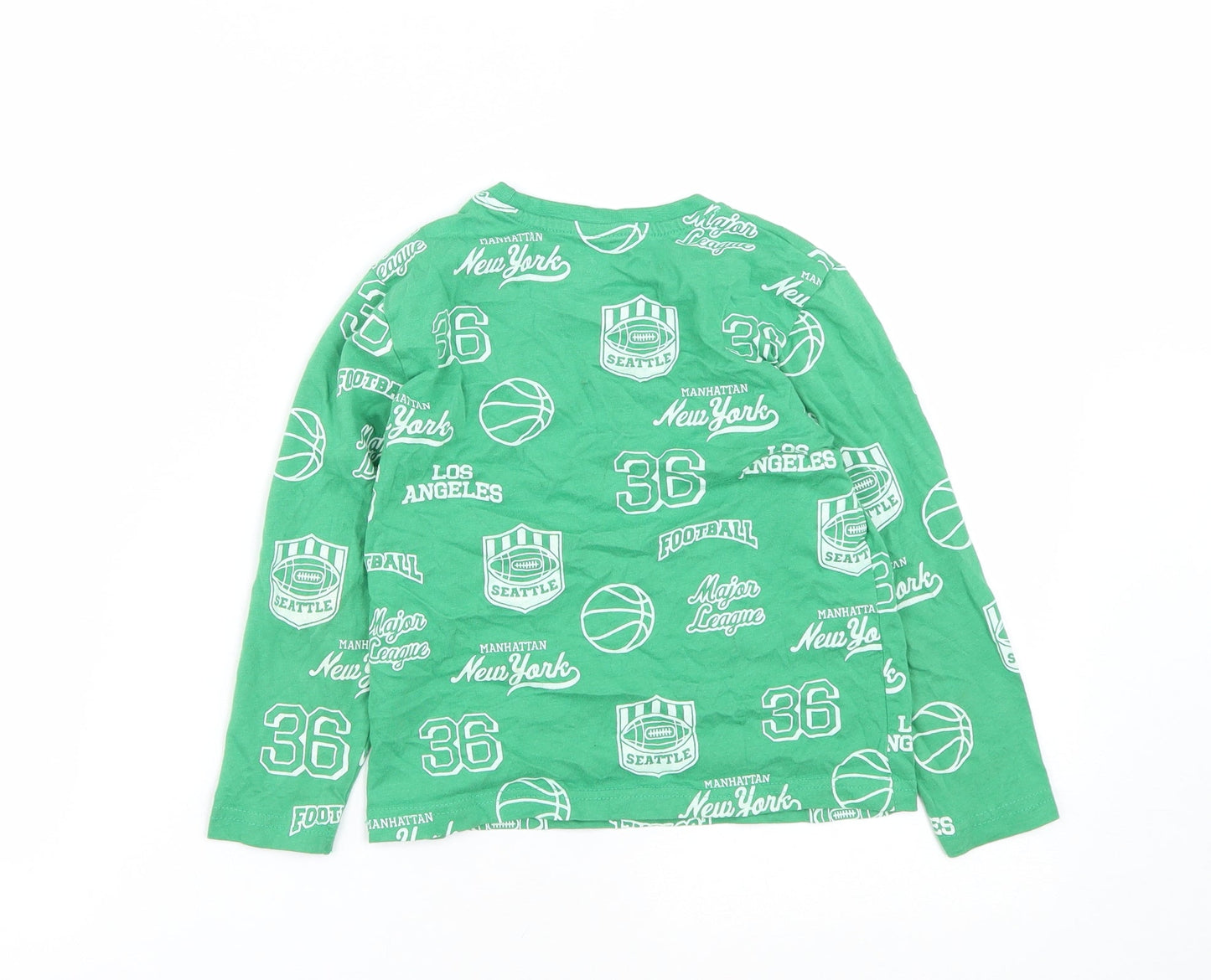 Primark Boys Green  Cotton Basic Casual Size 5-6 Years Round Neck