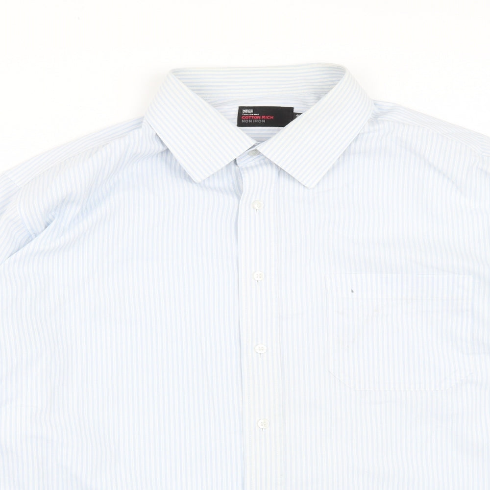 Marks and Spencer Mens Blue Striped Cotton  Button-Up Size 18 Collared Button