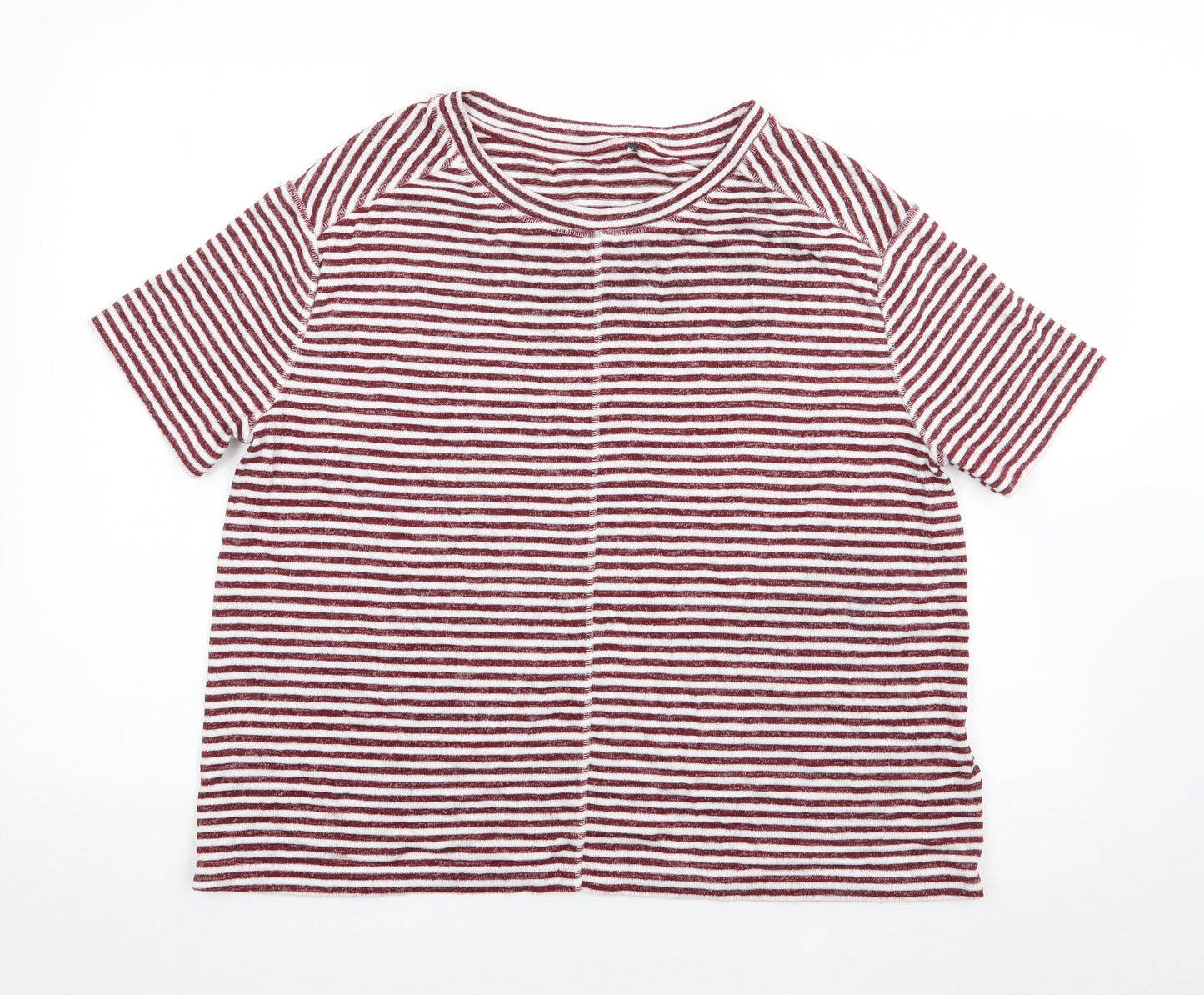 Marks and Spencer Womens Red Round Neck Striped Viscose Pullover Jumper Size L