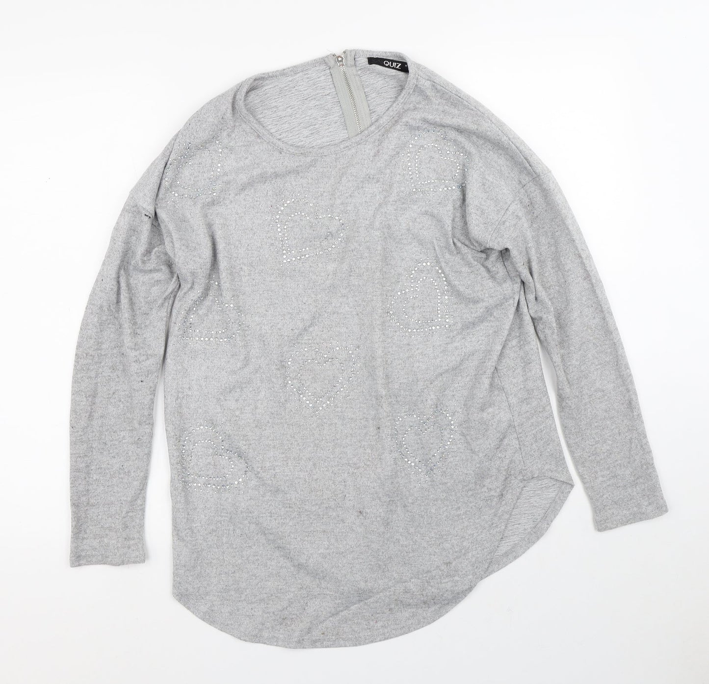 Quiz Womens Grey Round Neck  Polyester Full Zip Jumper Size M   - Hearts