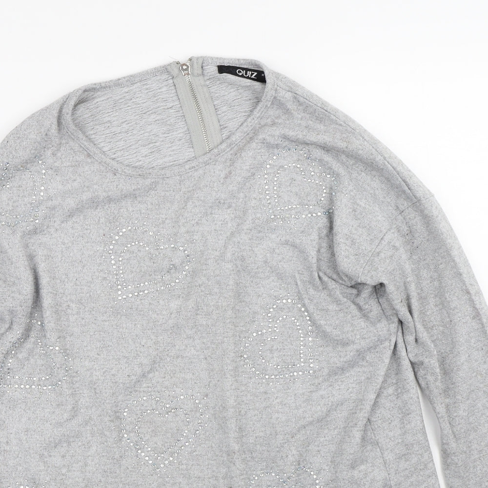 Quiz Womens Grey Round Neck  Polyester Full Zip Jumper Size M   - Hearts