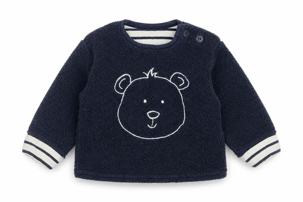 Mothercare Boys Blue  Polyester Pullover Jumper Size 3-6 Months  Button - Bear
