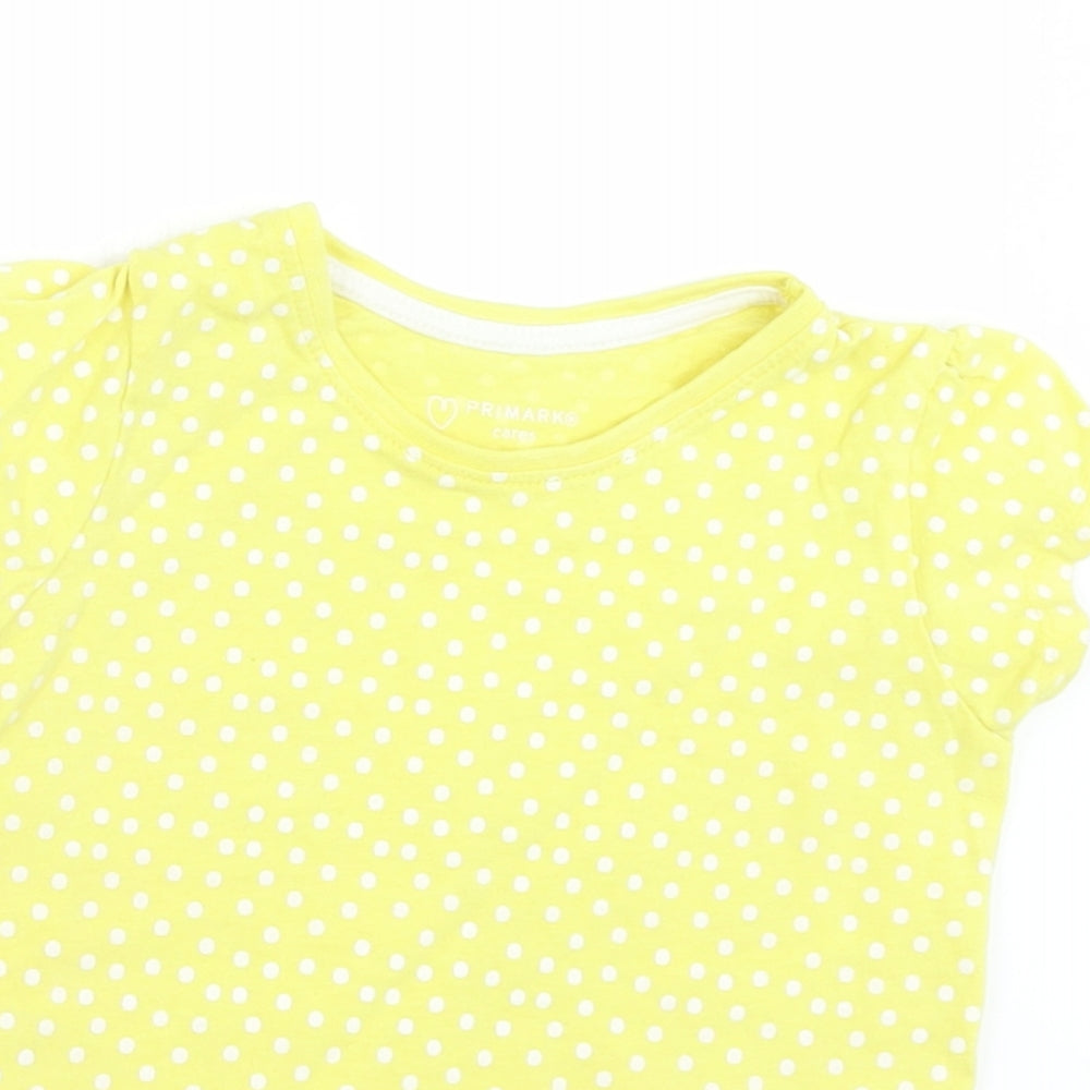 Primark Girls Yellow Polka Dot Cotton Basic T-Shirt Size 12-18 Months Crew Neck  - Polka Dots