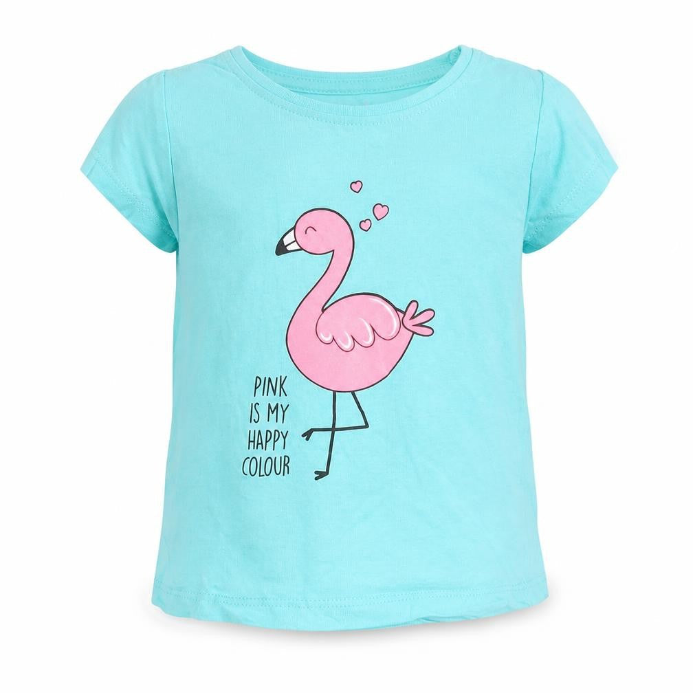 Primark Girls Green  Cotton Basic T-Shirt Size 12-18 Months Crew Neck  - Flamingo