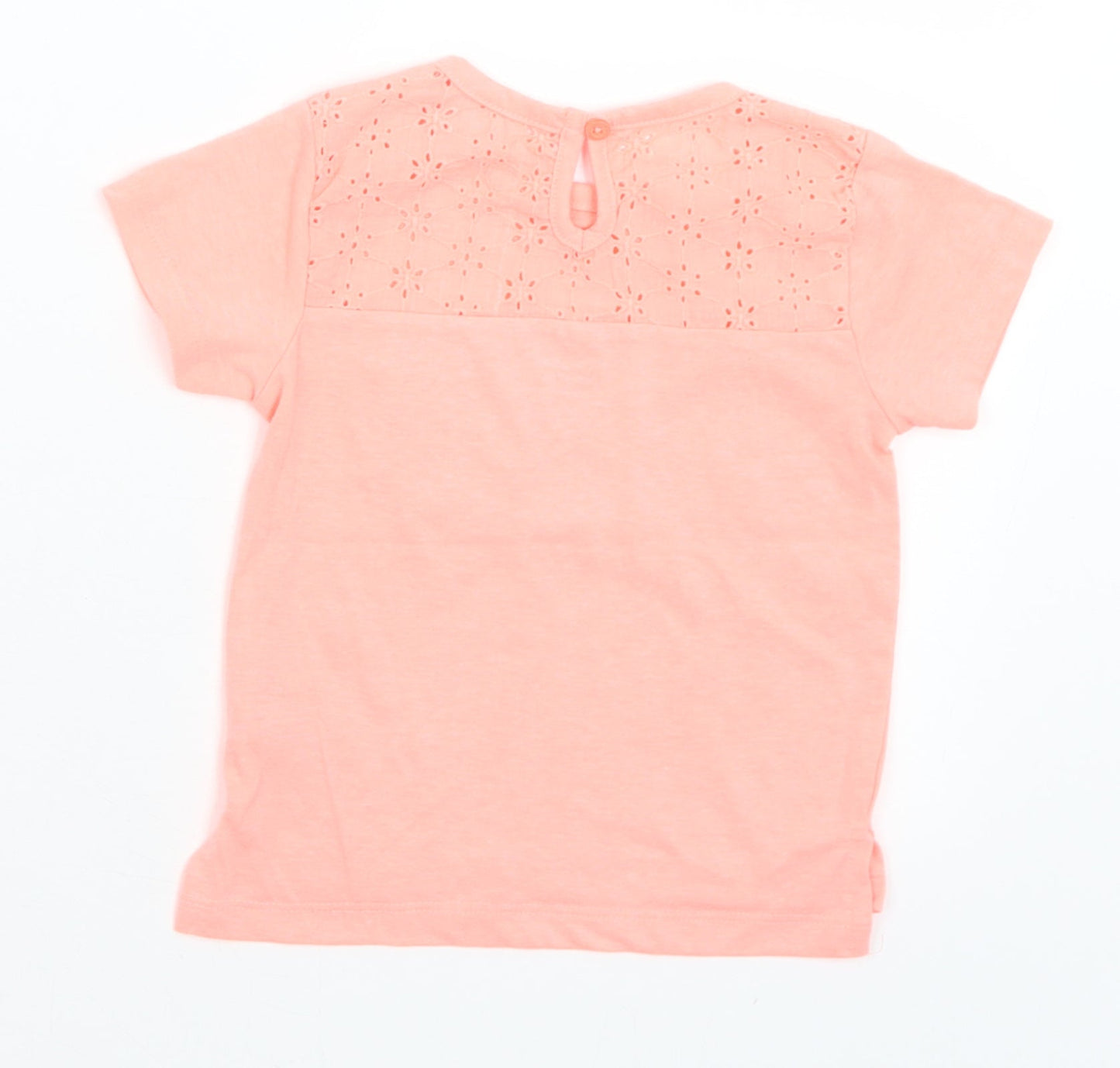 Primark Girls Orange  Polyester Basic T-Shirt Size 12-18 Months Crew Neck Button