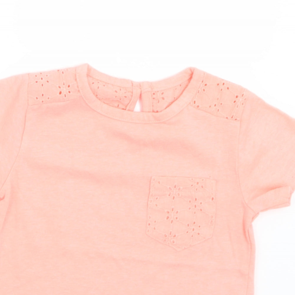 Primark Girls Orange  Polyester Basic T-Shirt Size 12-18 Months Crew Neck Button