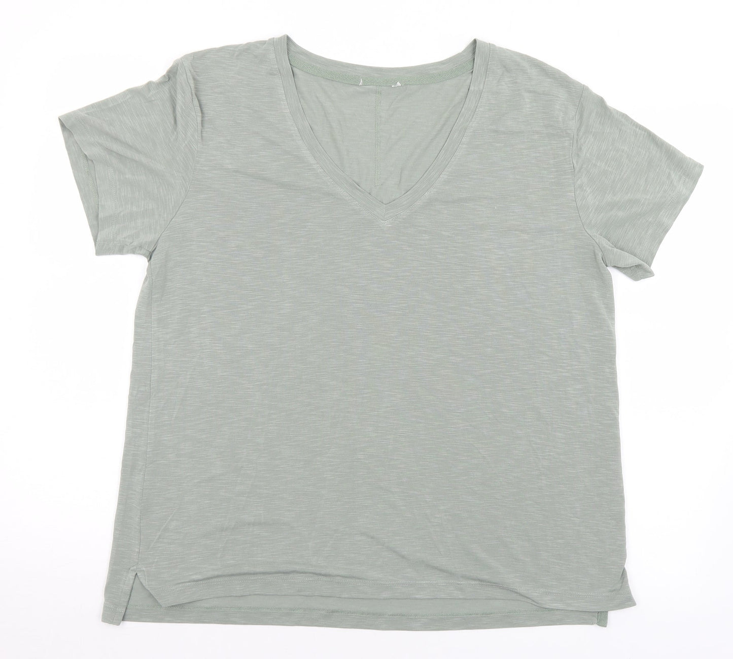 Preworn Womens Green  Polyester Basic T-Shirt Size L V-Neck