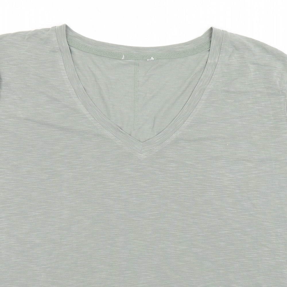 Preworn Womens Green  Polyester Basic T-Shirt Size L V-Neck