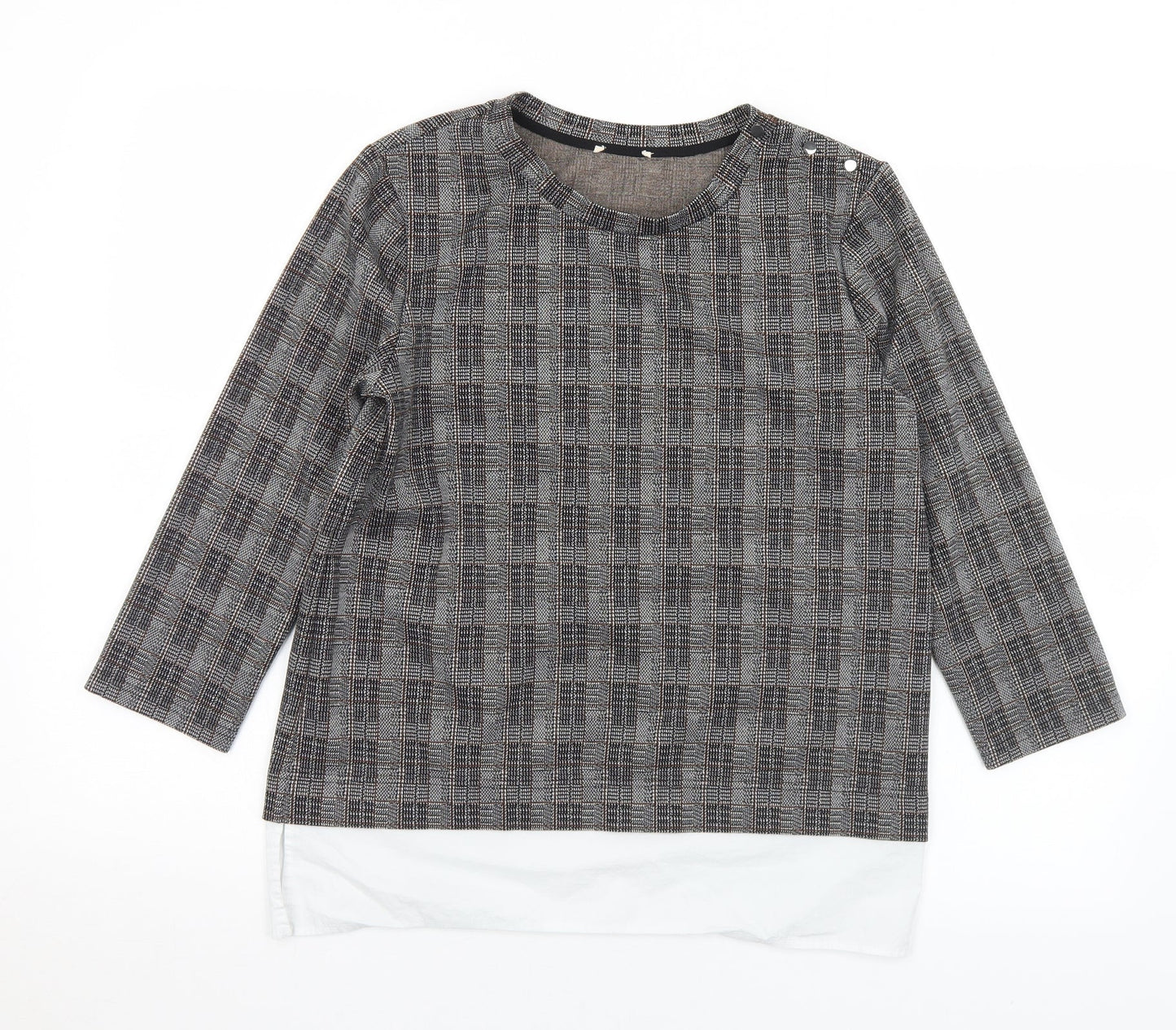 Preworn Womens Grey Round Neck Plaid Polyester Pullover Jumper Size S