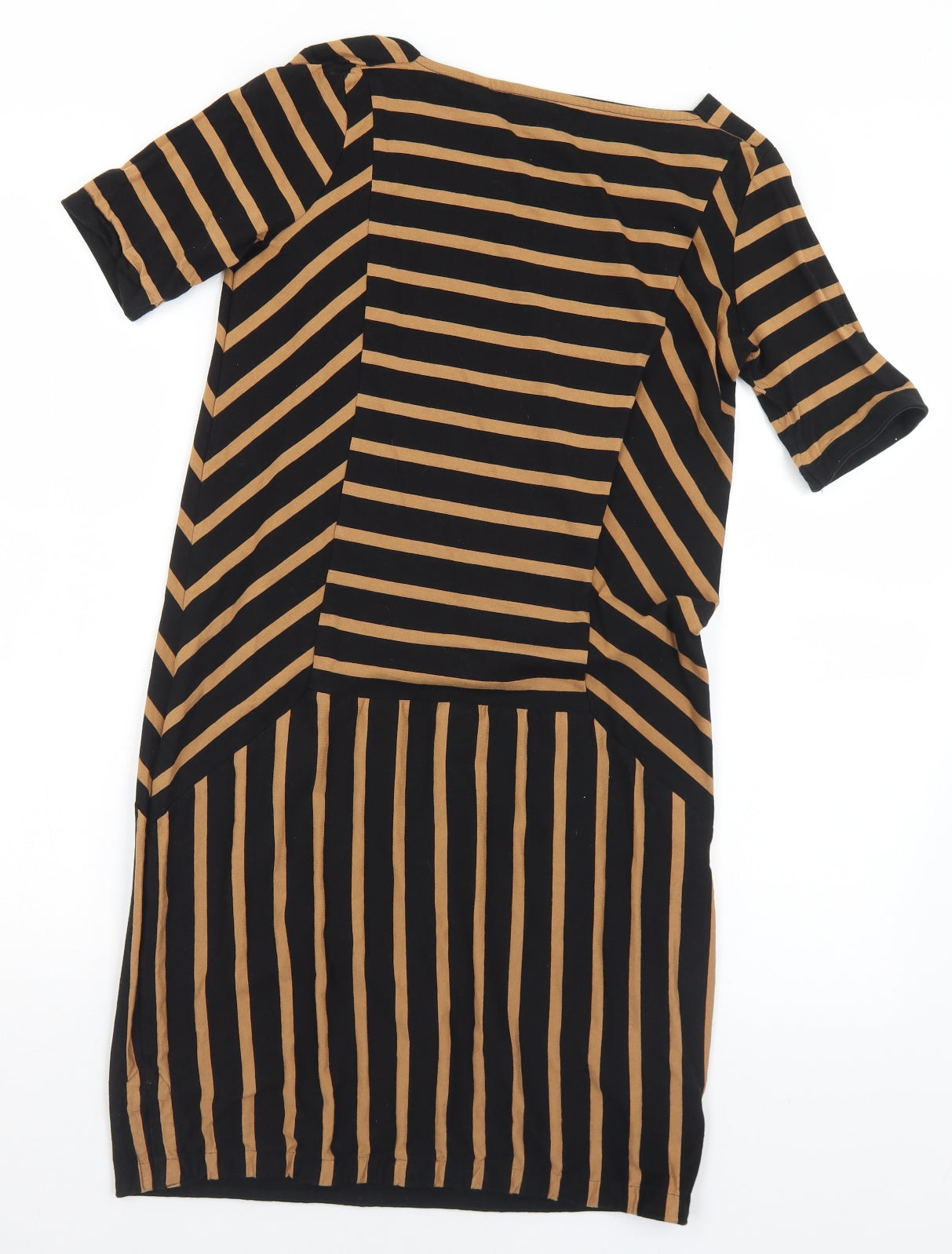 Preworn Womens Brown Striped Polyester A-Line  Size S  Square Neck
