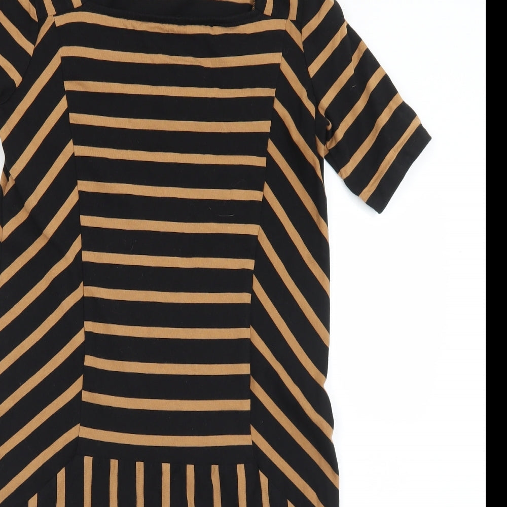Preworn Womens Brown Striped Polyester A-Line  Size S  Square Neck