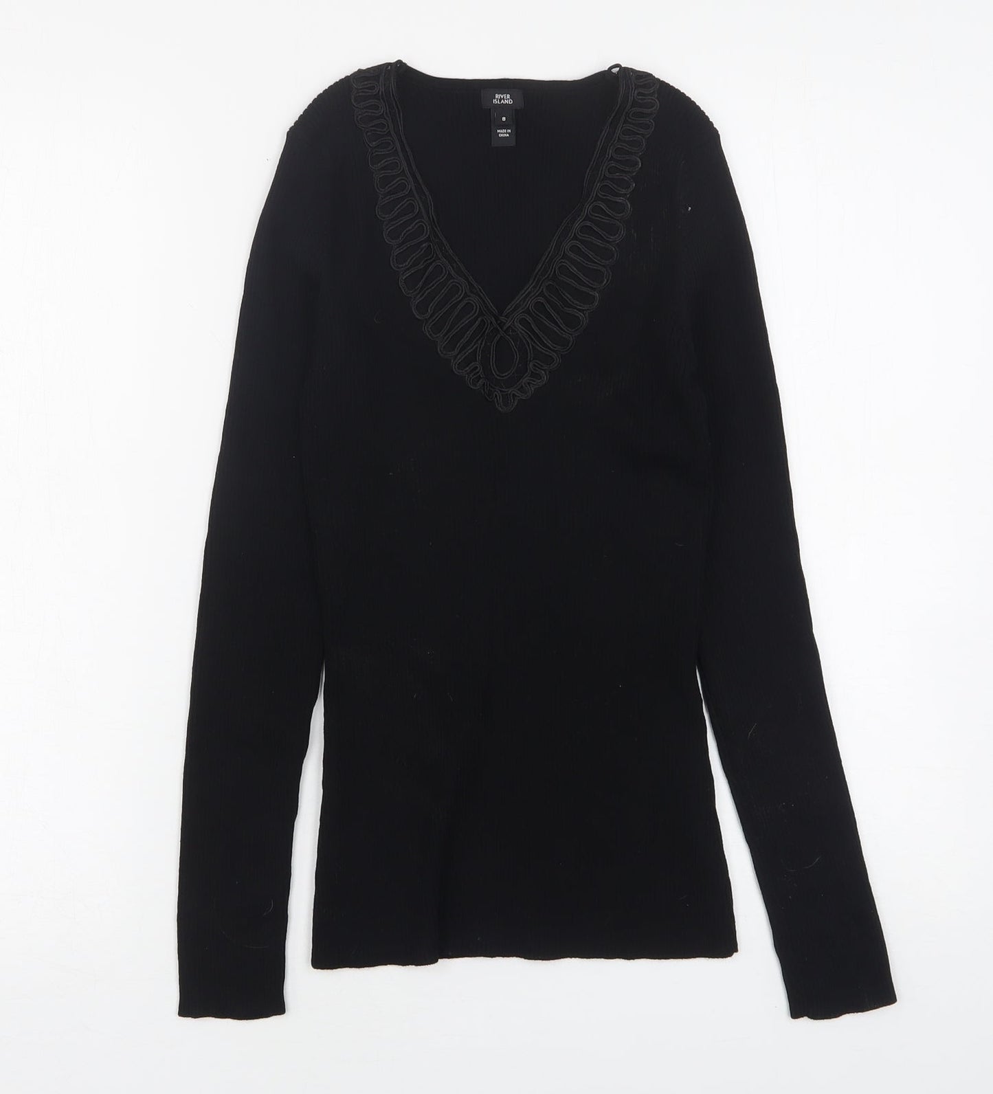 River Island  Womens Black  Viscose Basic T-Shirt Size 8 V-Neck