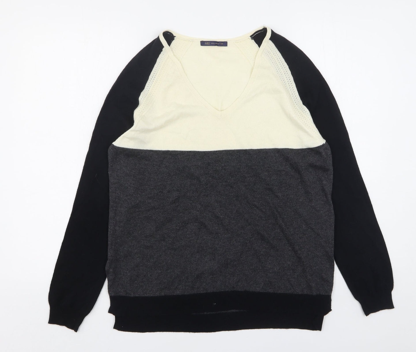 Marks and Spencer Womens Multicoloured V-Neck  Wool Pullover Jumper Size 8