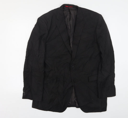 Burton  Mens Black Striped Polyester Jacket Suit Jacket Size 42