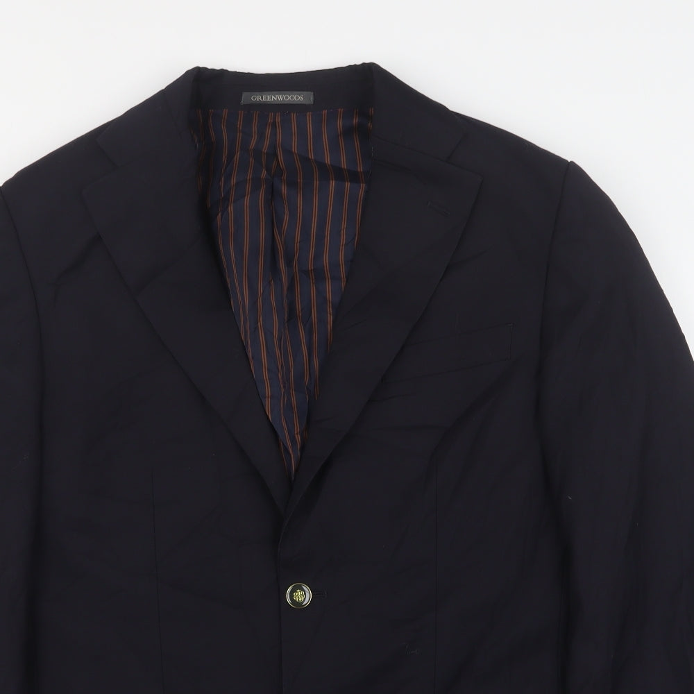 Greenwoods Mens Blue  Wool Jacket Suit Jacket Size 40