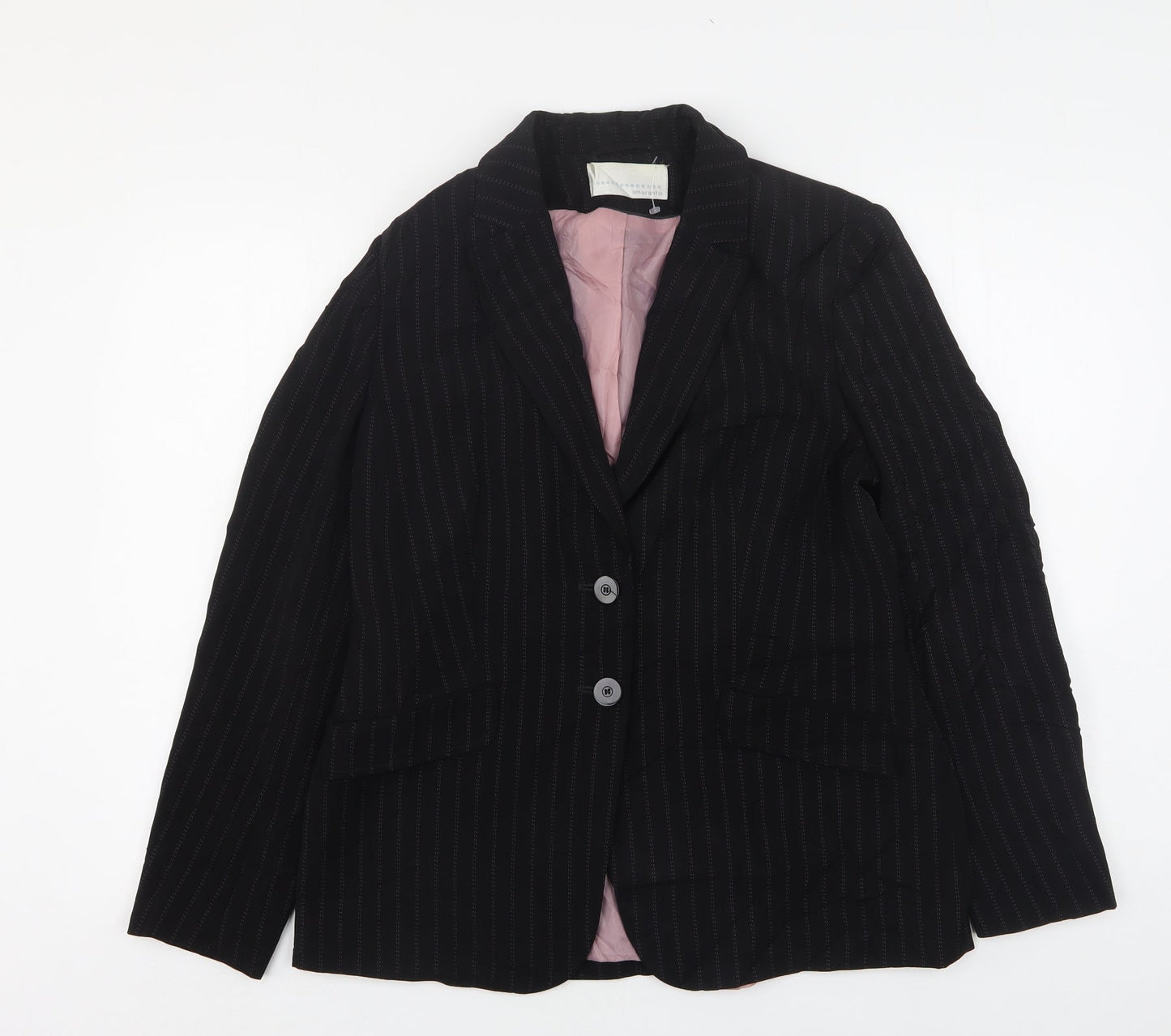 AMARANTO Womens Black Striped Polyester Jacket Suit Jacket Size 14