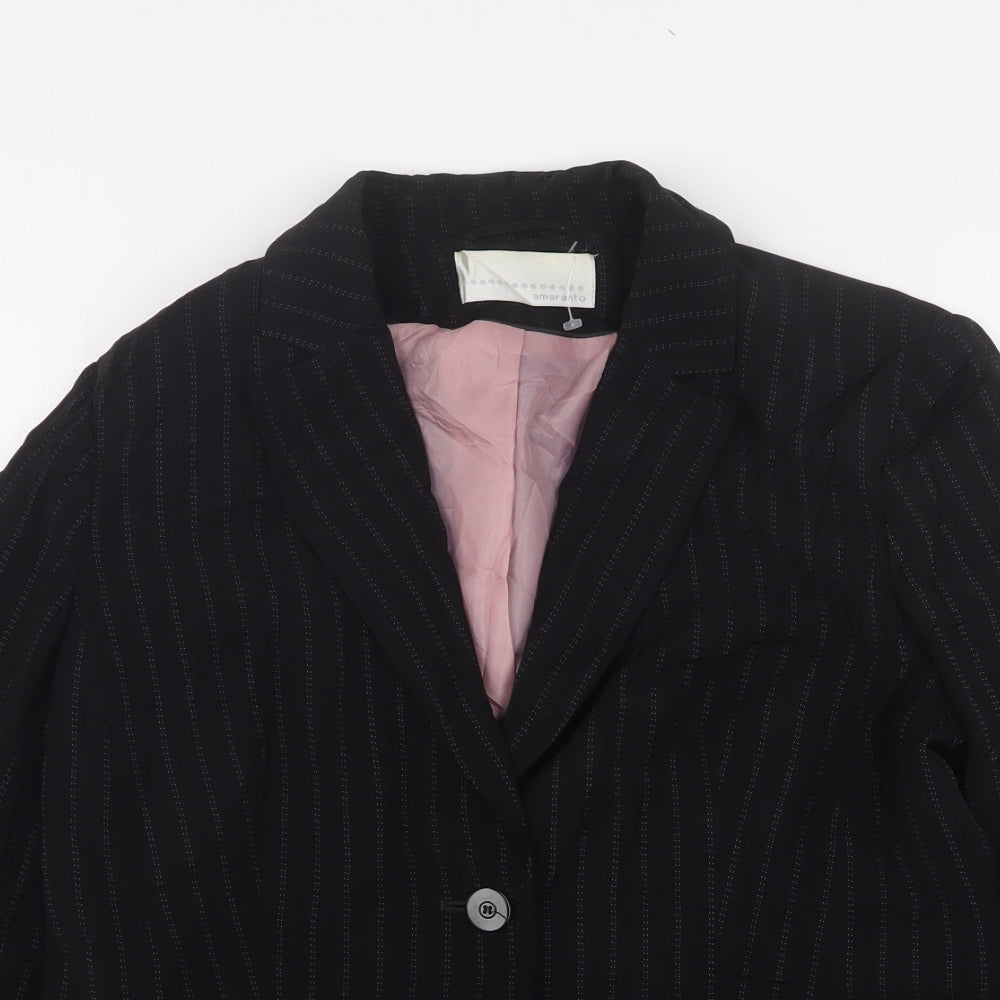AMARANTO Womens Black Striped Polyester Jacket Suit Jacket Size 14