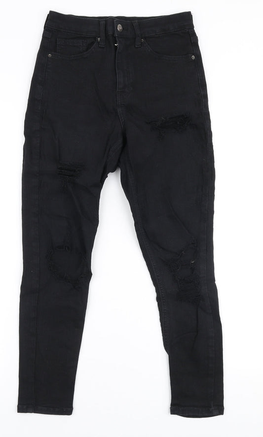Topshop Womens Black  Cotton Skinny Jeans Size 28 in L30 in Slim Zip