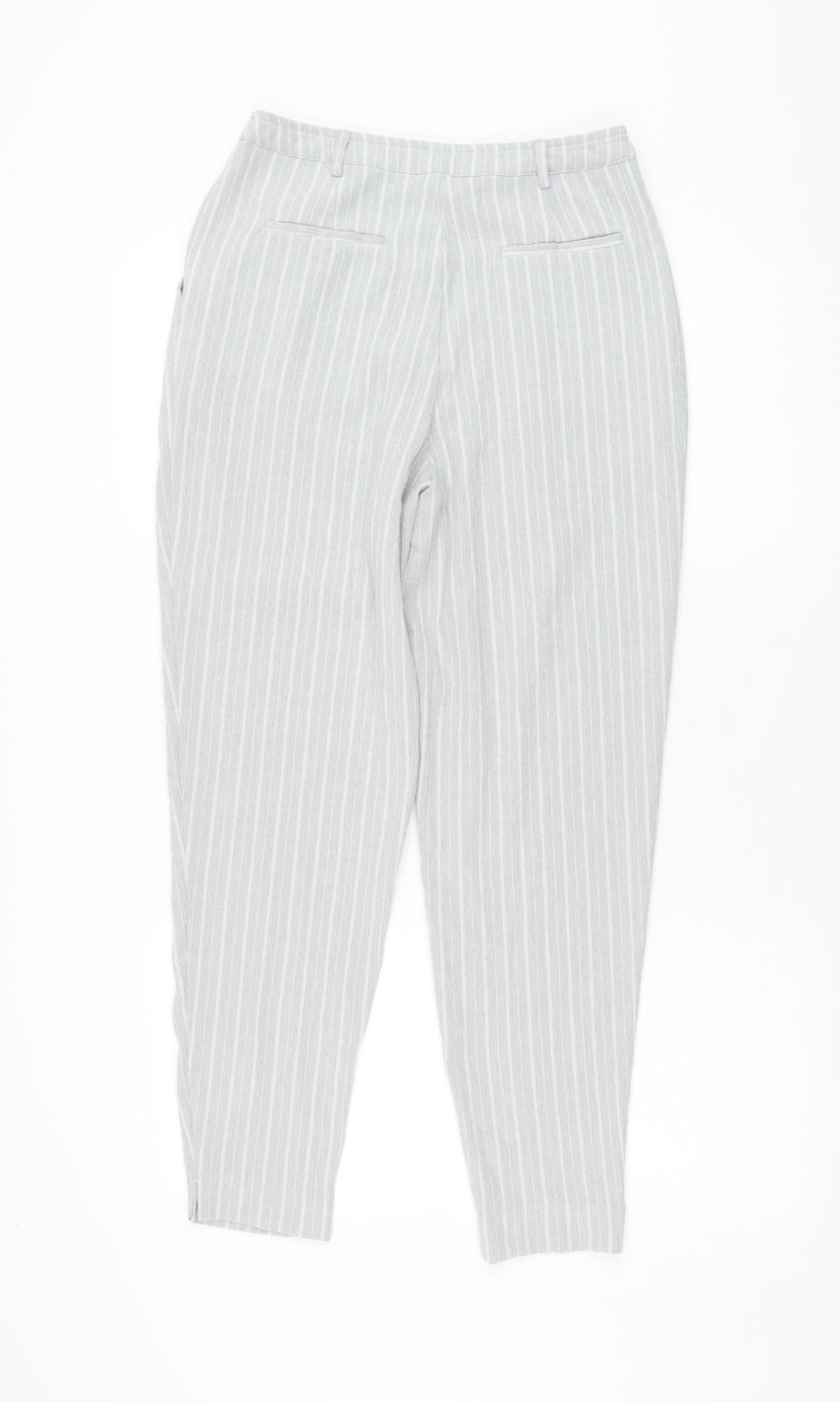 New Look Womens Grey Striped Polyester Carrot Trousers Size 8 L26 in Regular Zip